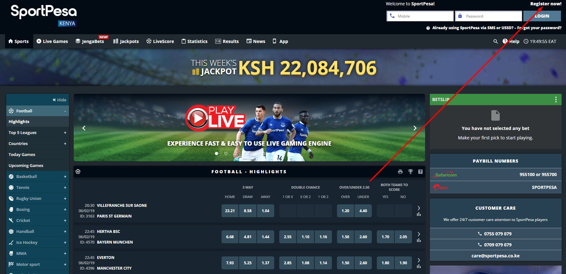 Sportpesa Kenya registration