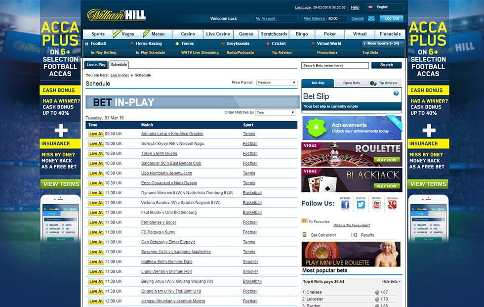 William Hill livescore