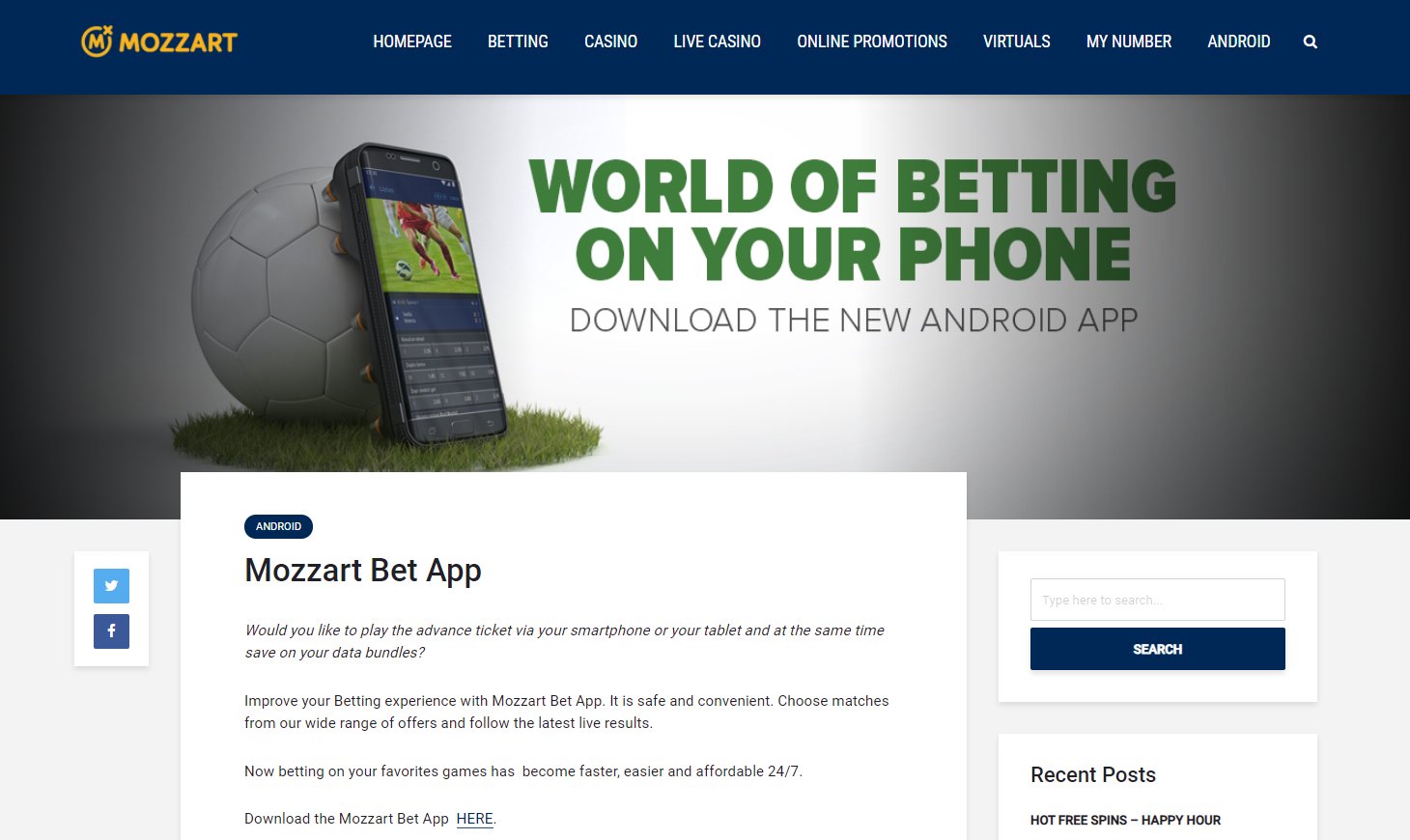 Mozzart bet's range of entertainment in mobile app